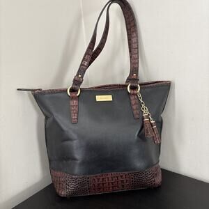 BRAHMIN Asher Black Tuscan Croc Leather Medium Zip Tote Purse Shoulder Bag